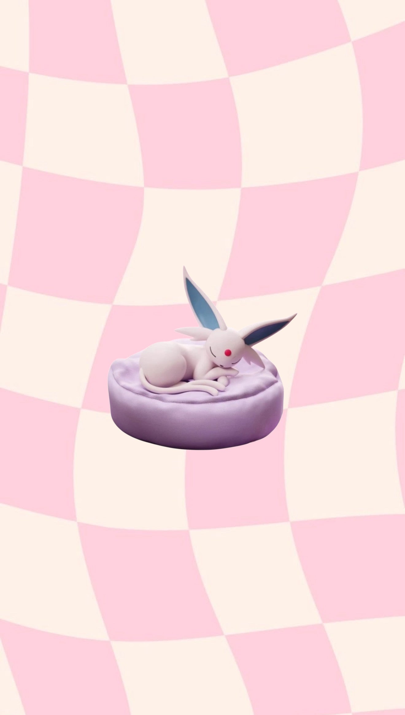 Hollybox sleeping Espeon mini figure on a lavender cushion, Sweet Dreams Sleeping Series blind box