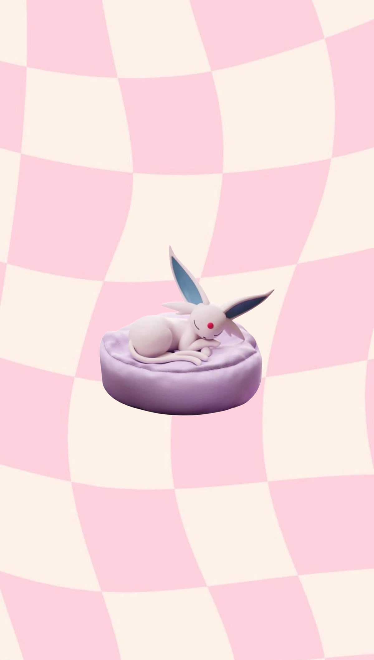 Hollybox sleeping Espeon mini figure on a lavender cushion, Sweet Dreams Sleeping Series blind box