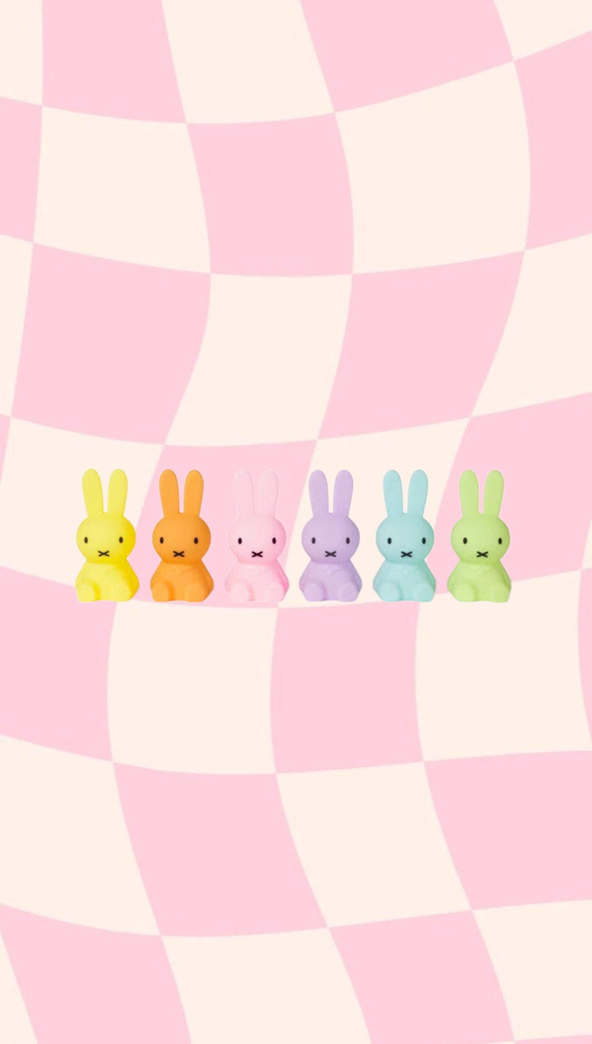 Six pastel Miffy Colourful Surprise lamps in yellow, orange, pink, purple, blue and green